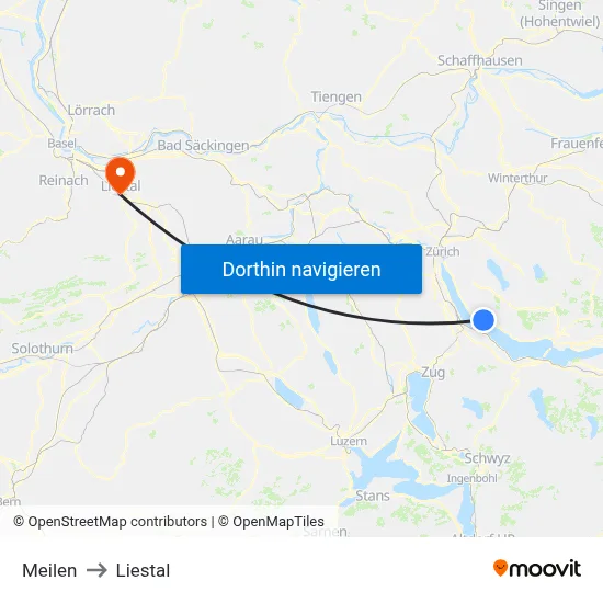 Meilen to Liestal map