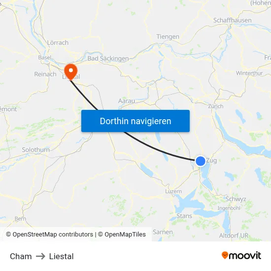 Cham to Liestal map