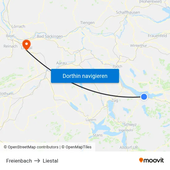 Freienbach to Liestal map