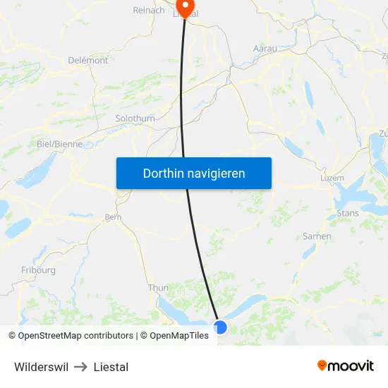 Wilderswil to Liestal map