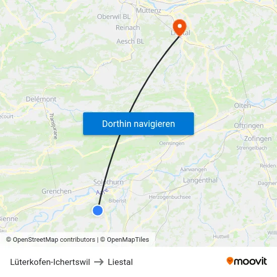 Lüterkofen-Ichertswil to Liestal map
