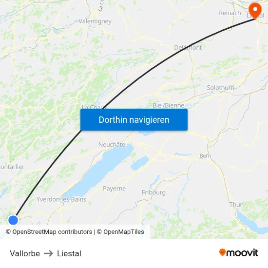 Vallorbe to Liestal map