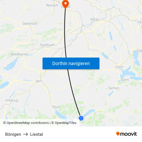 Bönigen to Liestal map