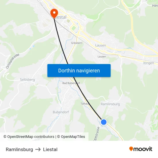 Ramlinsburg to Liestal map