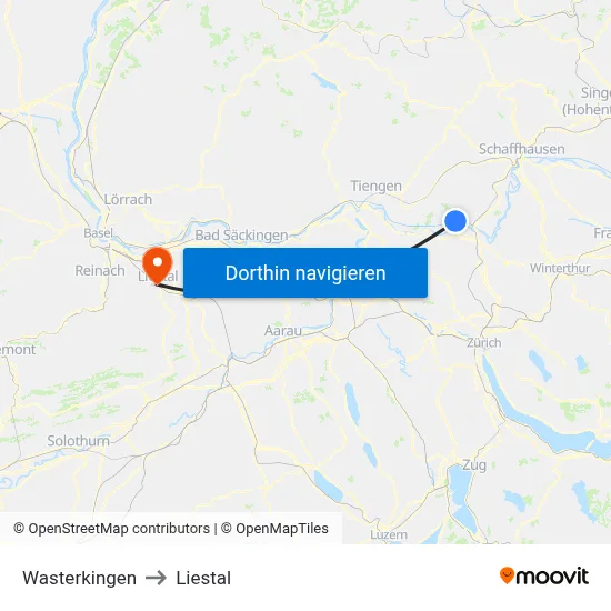 Wasterkingen to Liestal map
