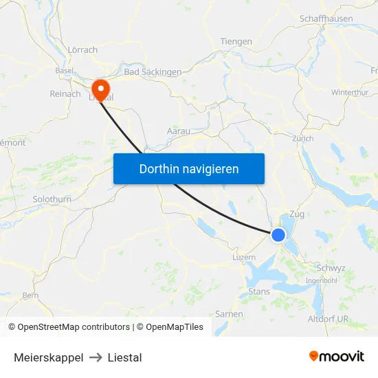 Meierskappel to Liestal map