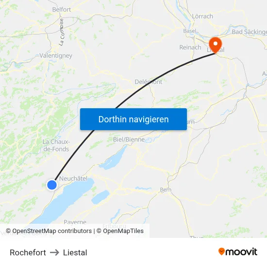 Rochefort to Liestal map