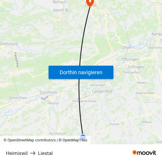 Heimiswil to Liestal map