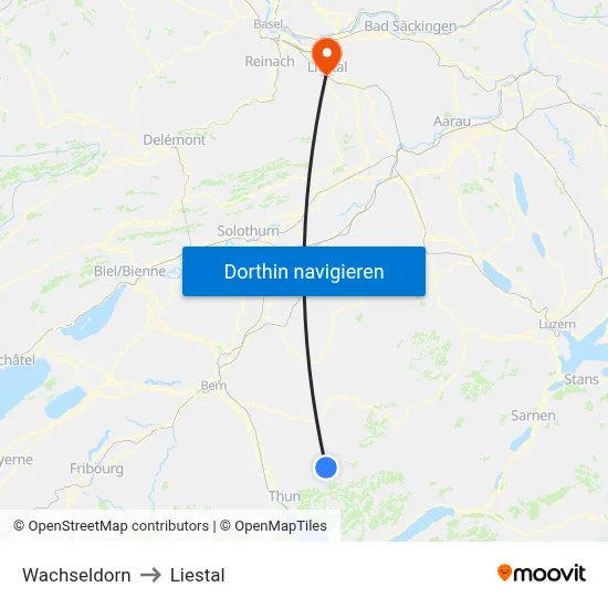 Wachseldorn to Liestal map