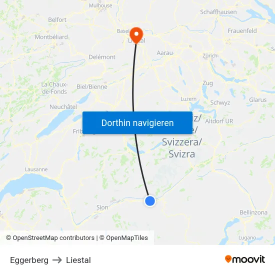 Eggerberg to Liestal map