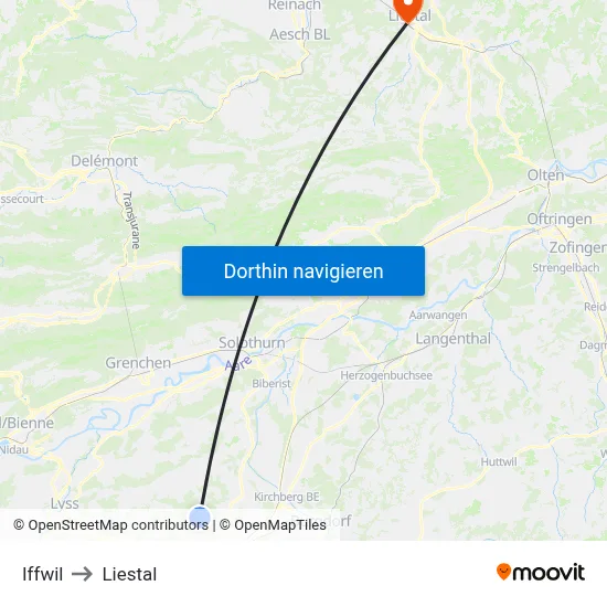 Iffwil to Liestal map