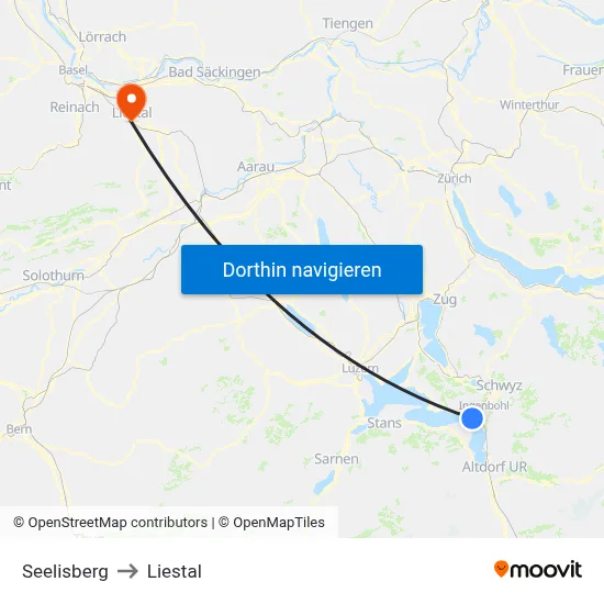 Seelisberg to Liestal map