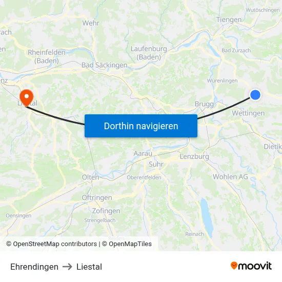 Ehrendingen to Liestal map