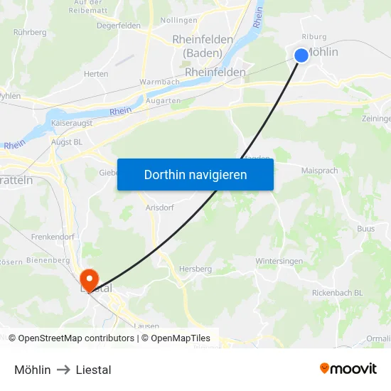 Möhlin to Liestal map