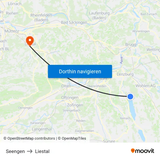 Seengen to Liestal map