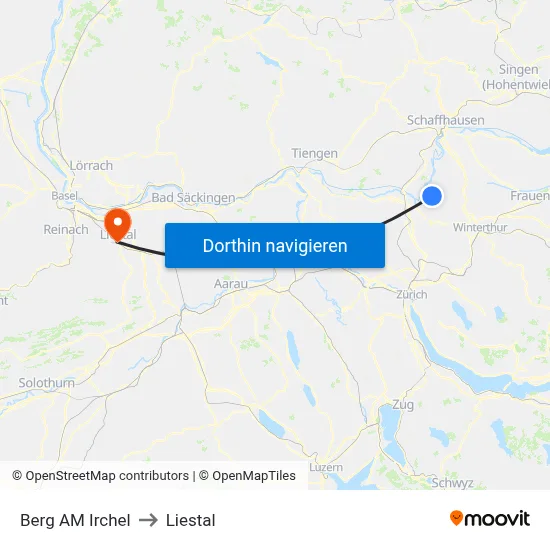Berg AM Irchel to Liestal map