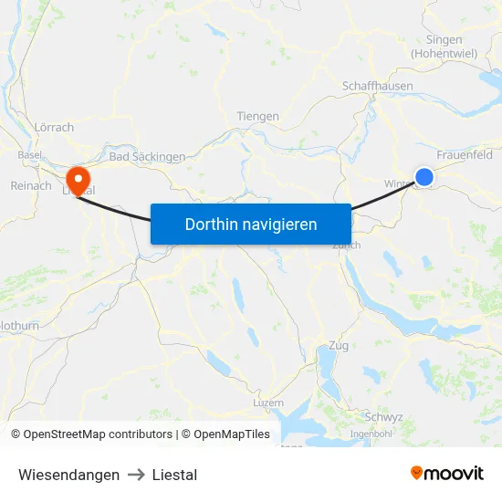 Wiesendangen to Liestal map