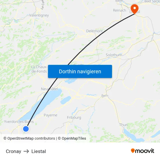 Cronay to Liestal map