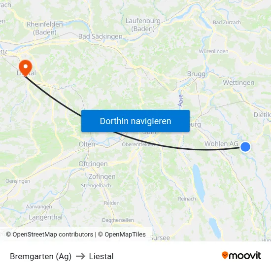 Bremgarten (Ag) to Liestal map