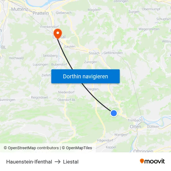 Hauenstein-Ifenthal to Liestal map