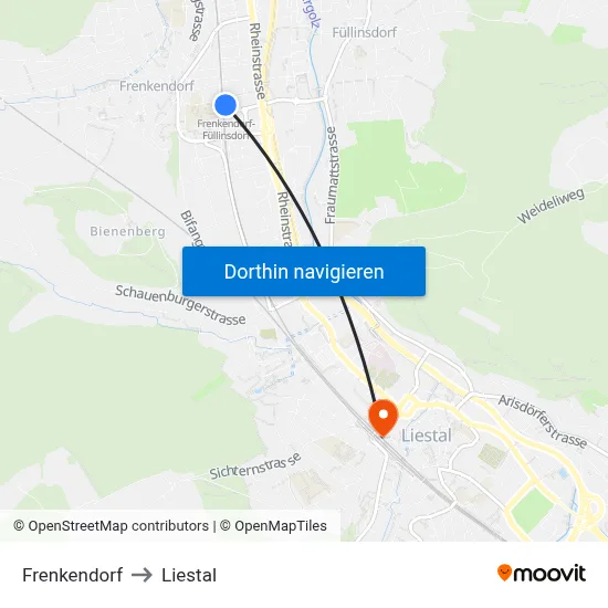 Frenkendorf to Liestal map