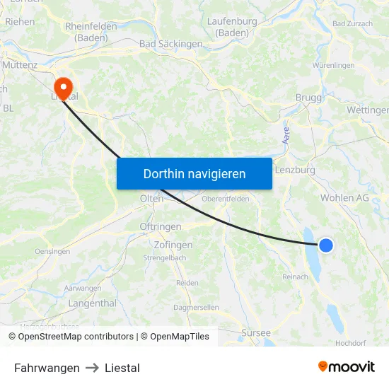 Fahrwangen to Liestal map