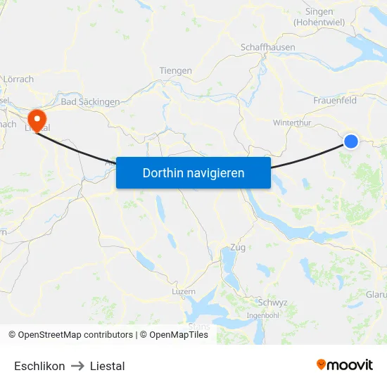 Eschlikon to Liestal map