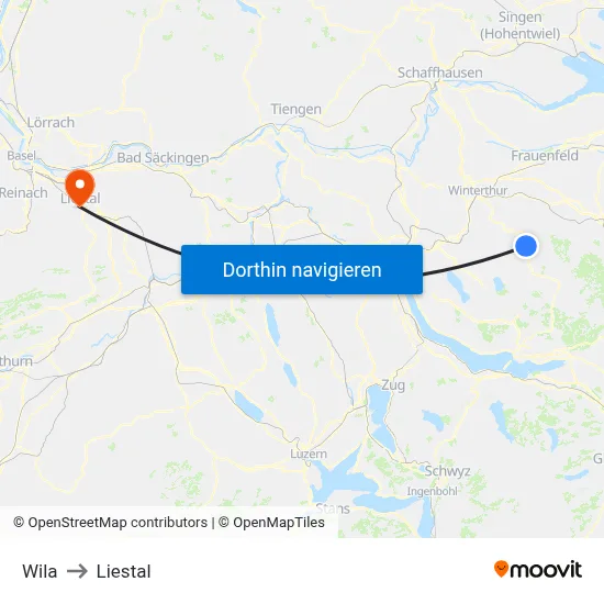 Wila to Liestal map