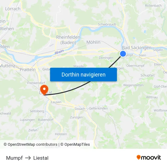 Mumpf to Liestal map