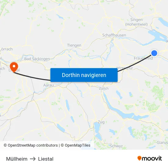 Müllheim to Liestal map