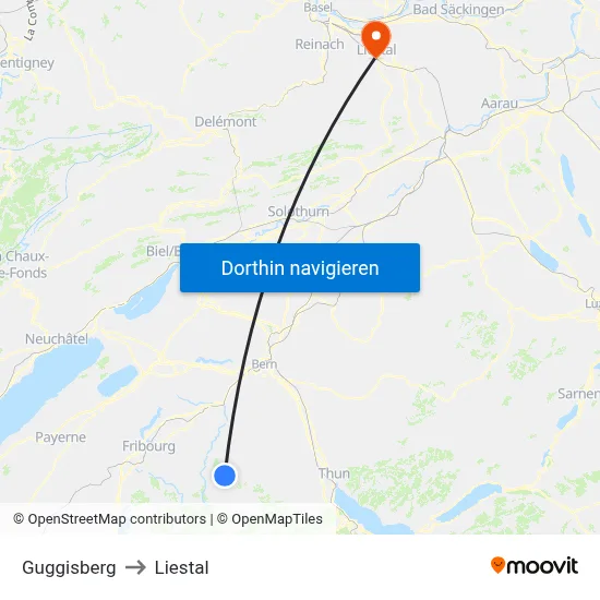 Guggisberg to Liestal map