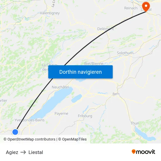 Agiez to Liestal map