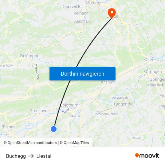 Buchegg to Liestal map