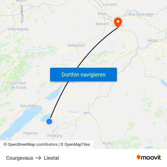 Courgevaux to Liestal map