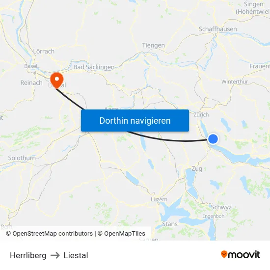 Herrliberg to Liestal map