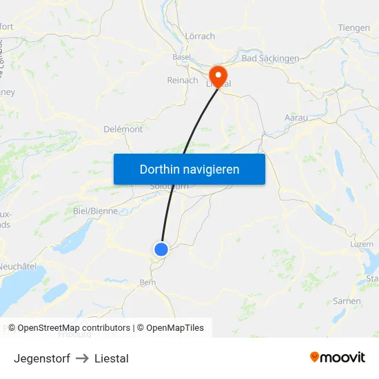 Jegenstorf to Liestal map