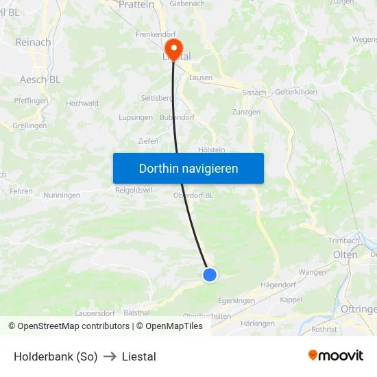 Holderbank (So) to Liestal map