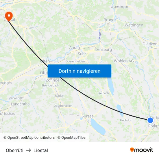 Oberrüti to Liestal map
