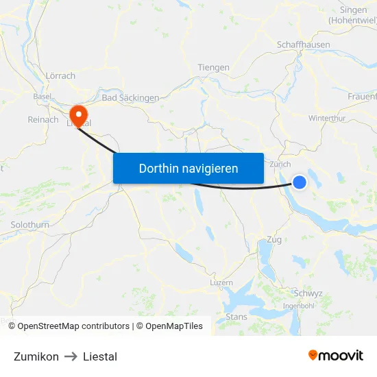 Zumikon to Liestal map