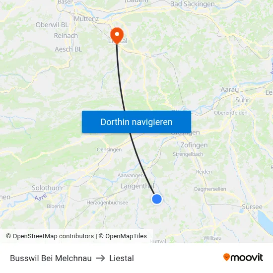 Busswil Bei Melchnau to Liestal map