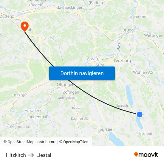 Hitzkirch to Liestal map