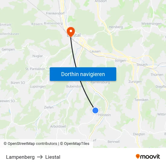 Lampenberg to Liestal map