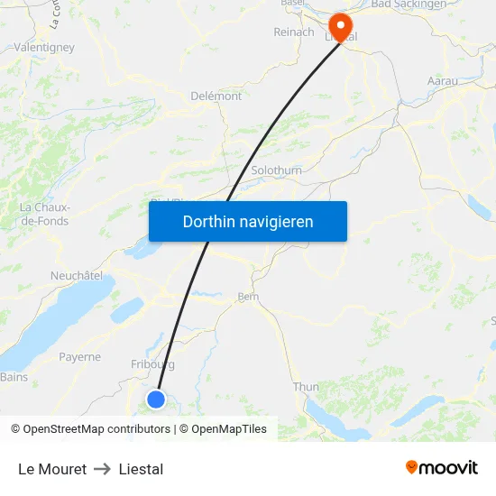 Le Mouret to Liestal map
