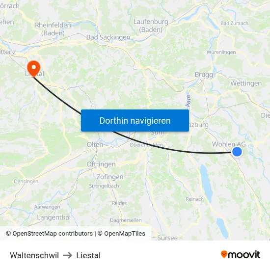 Waltenschwil to Liestal map
