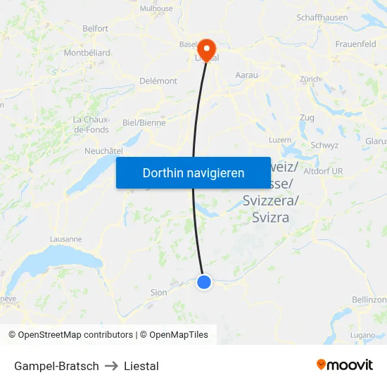 Gampel-Bratsch to Liestal map