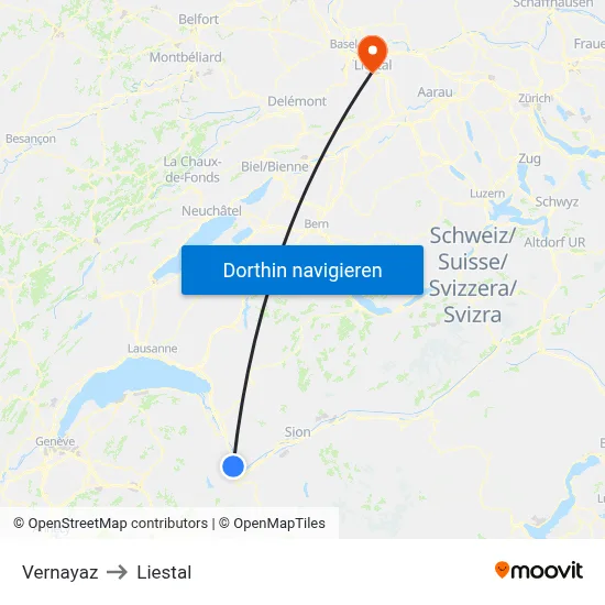 Vernayaz to Liestal map