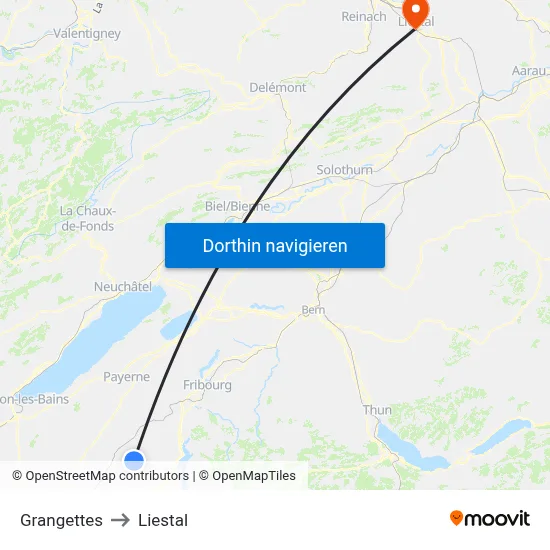 Grangettes to Liestal map