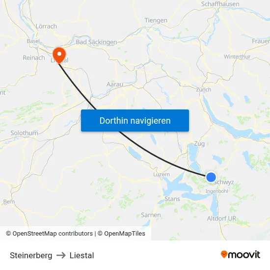 Steinerberg to Liestal map