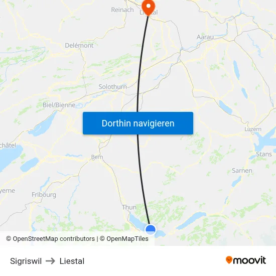 Sigriswil to Liestal map