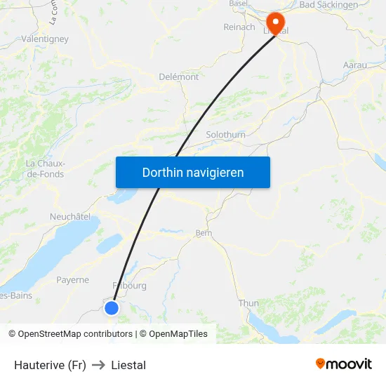 Hauterive (Fr) to Liestal map